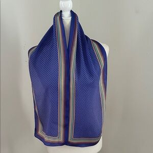 Vintage Honey Royal Blue Polka Dot and Striped Silk Scarf